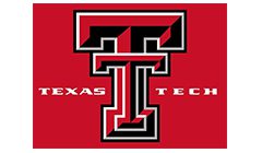 A red and black texas tech logo on top of it.