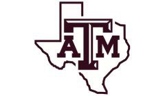 A maroon and white texas am logo.