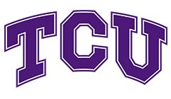 A purple and white logo for the tcu horned frogs.